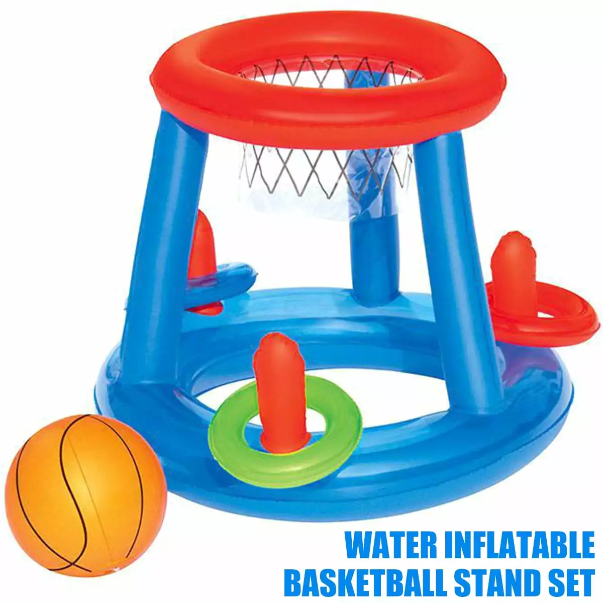 Everso Inflatable Basketball Hoop Swimming Pool Water Floating Toy Set Throwing Rings 1set
