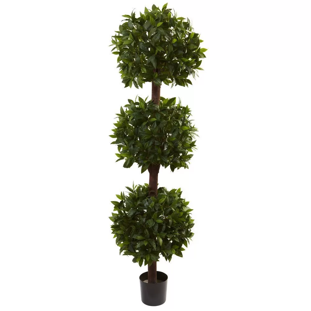 Nearly Natural 6.5-Foot Sweet Bay Triple Ball Topiary Artificial Tree Home Decor
