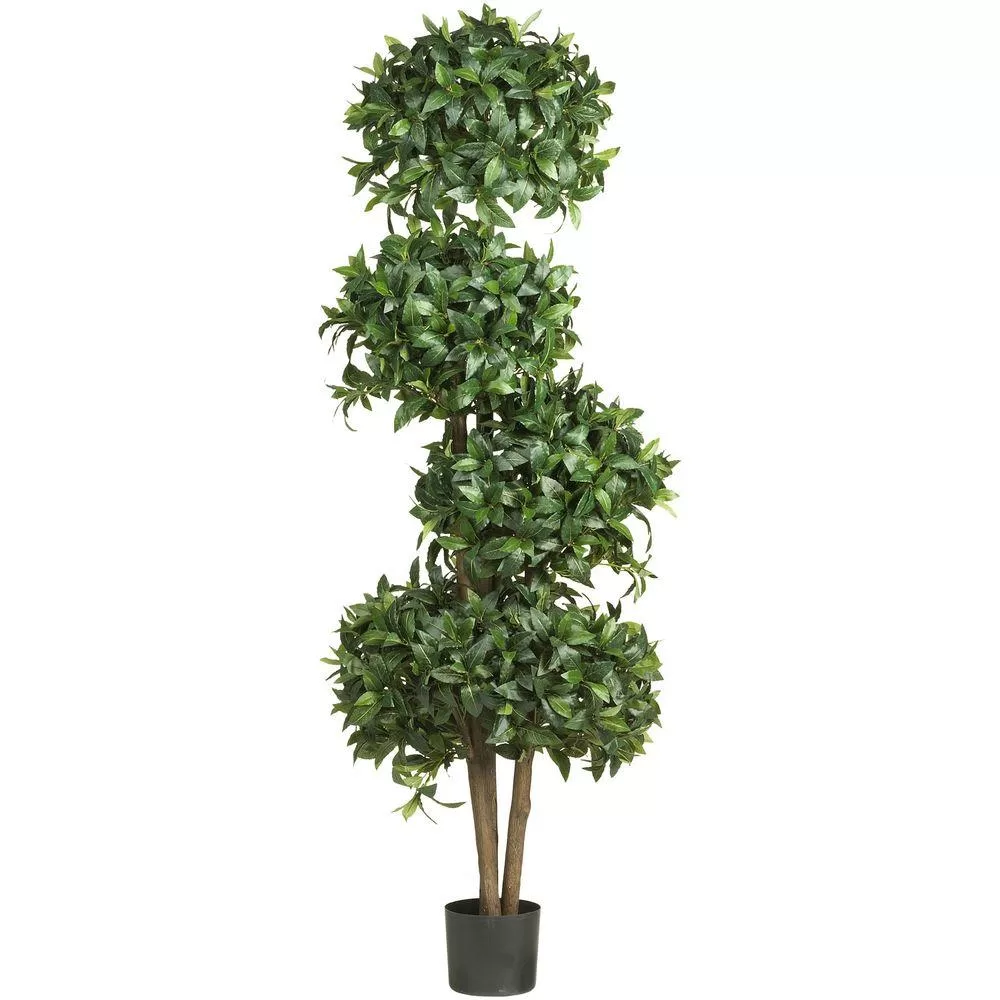 Nearly Natural 69-Inch Green Sweet Bay Topiary 4 Balls Silk Tree Indoor Outdoor