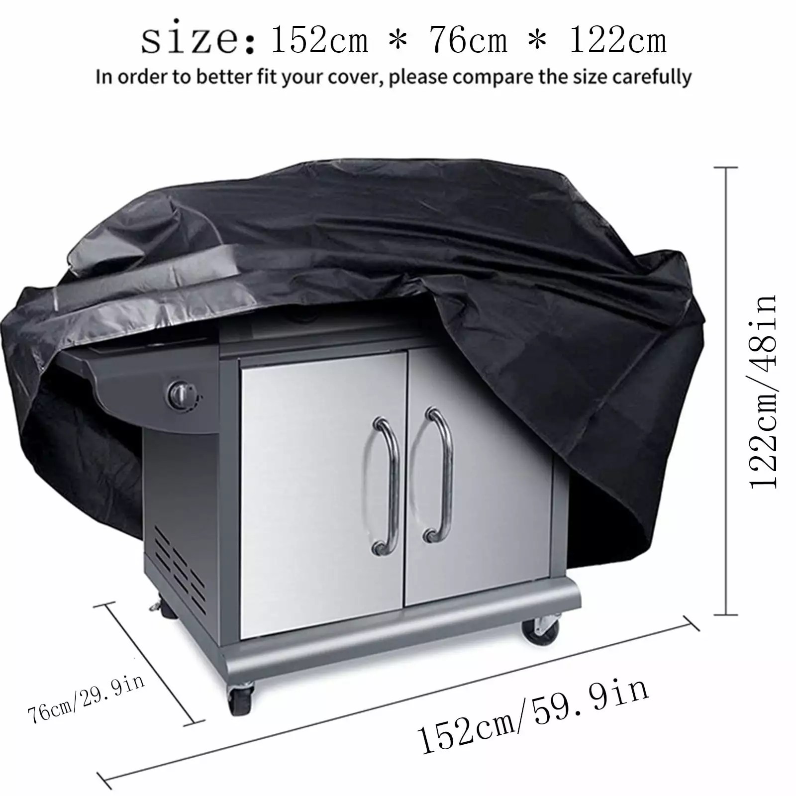Extra Large BBQ Cover Heavy Duty 152x76x122cm Rain Snow Barbeque Grill Protector KIHOUT