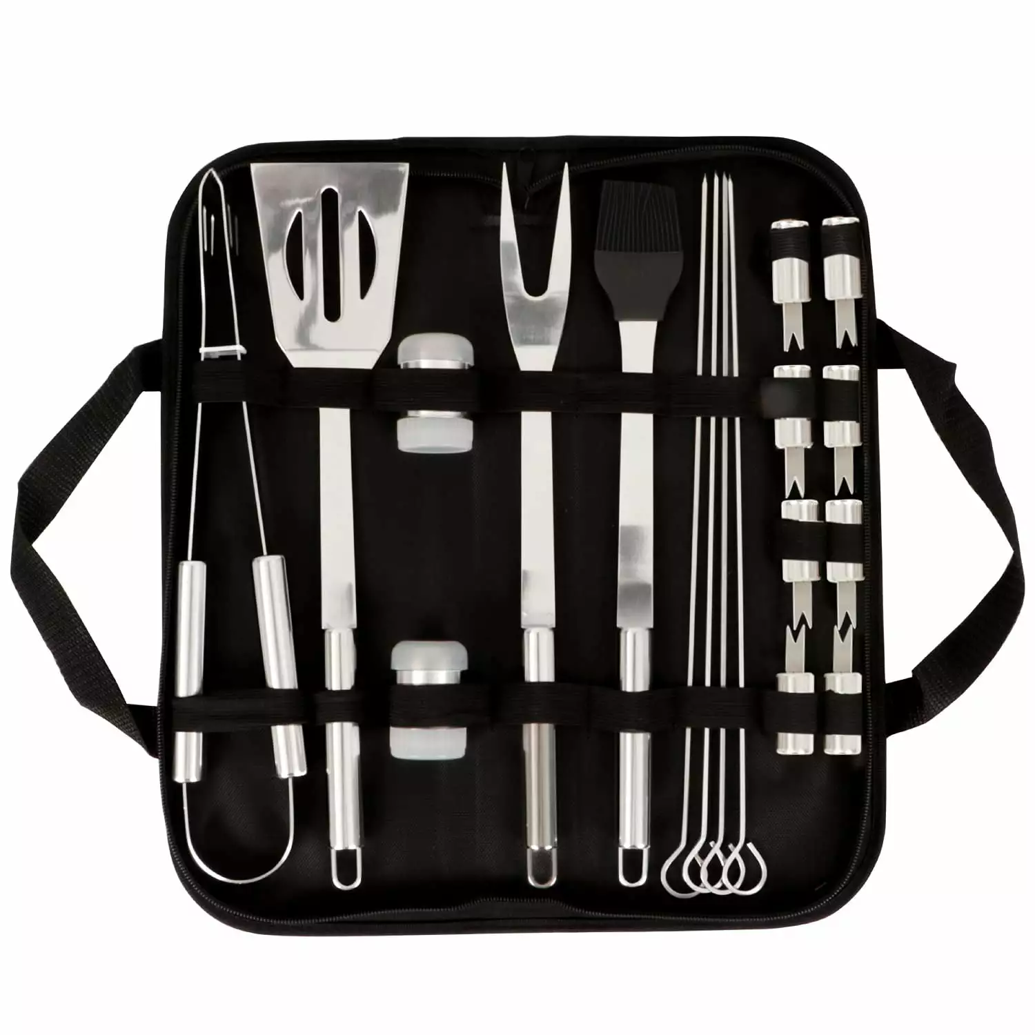 HOKIPO 18 Pcs Heavy Duty Stainless Steel BBQ Tools Kit Storage Bag