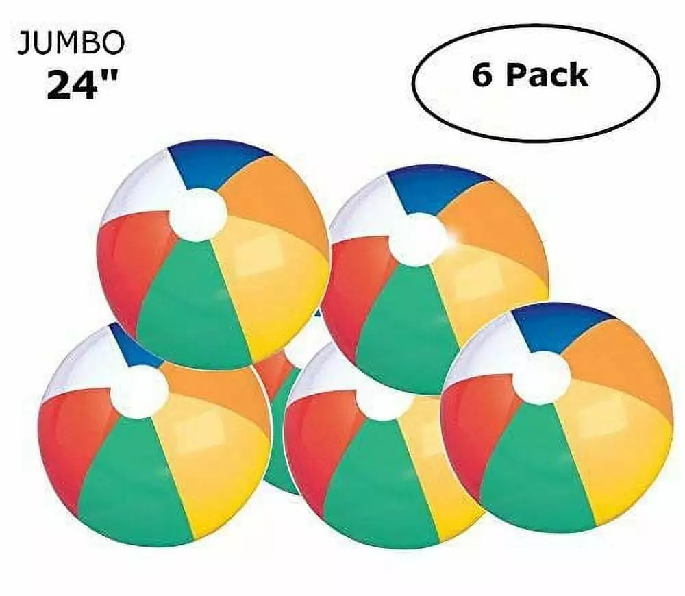 Fun Land 24 Inch Pack 6 Jumbo Colorful Beach Balls Rainbow Color Summer Fun