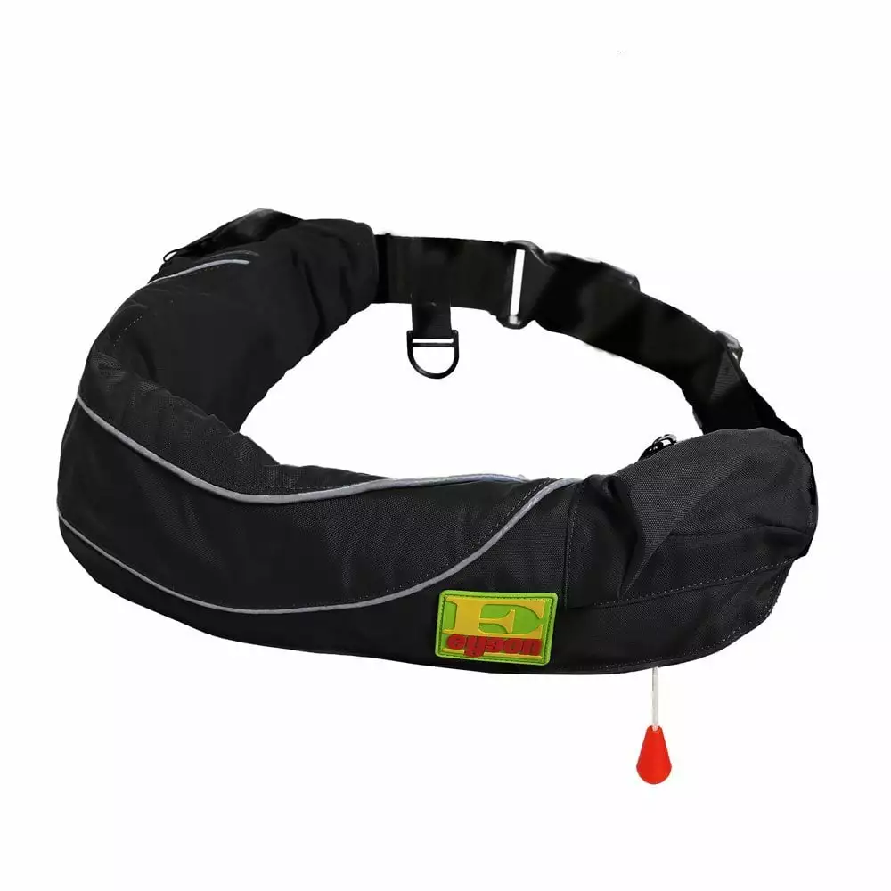 Lifesaving Pro Premium Manual Inflatable Belt Pack PFD Waist Life Jacket Storage Pocket Black