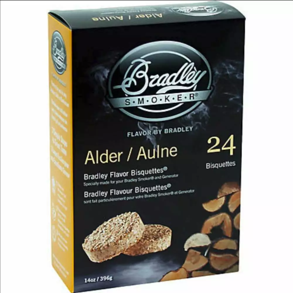 Bradley Smoker Alder Bisquettes 24 Pack - Light Flavor Smoking Wood Pellets Fish & Poultry