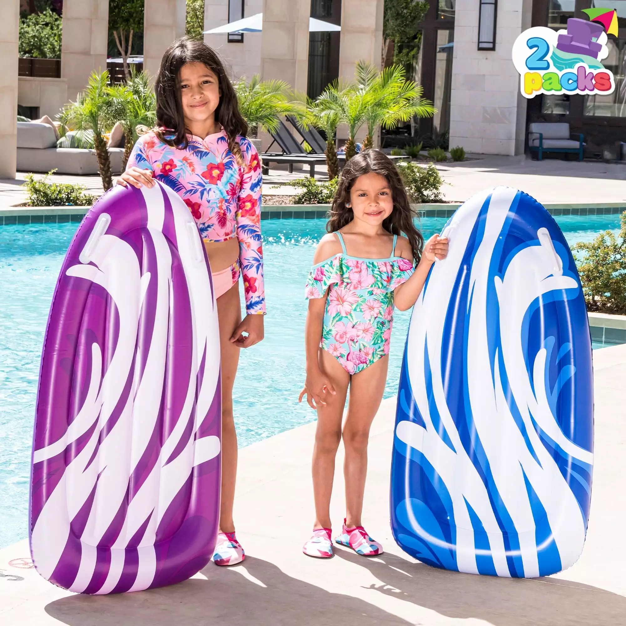 SYNCFUN 2 Pack Inflatable Bodyboard Kids Pool Floating Slides Learn to Swim