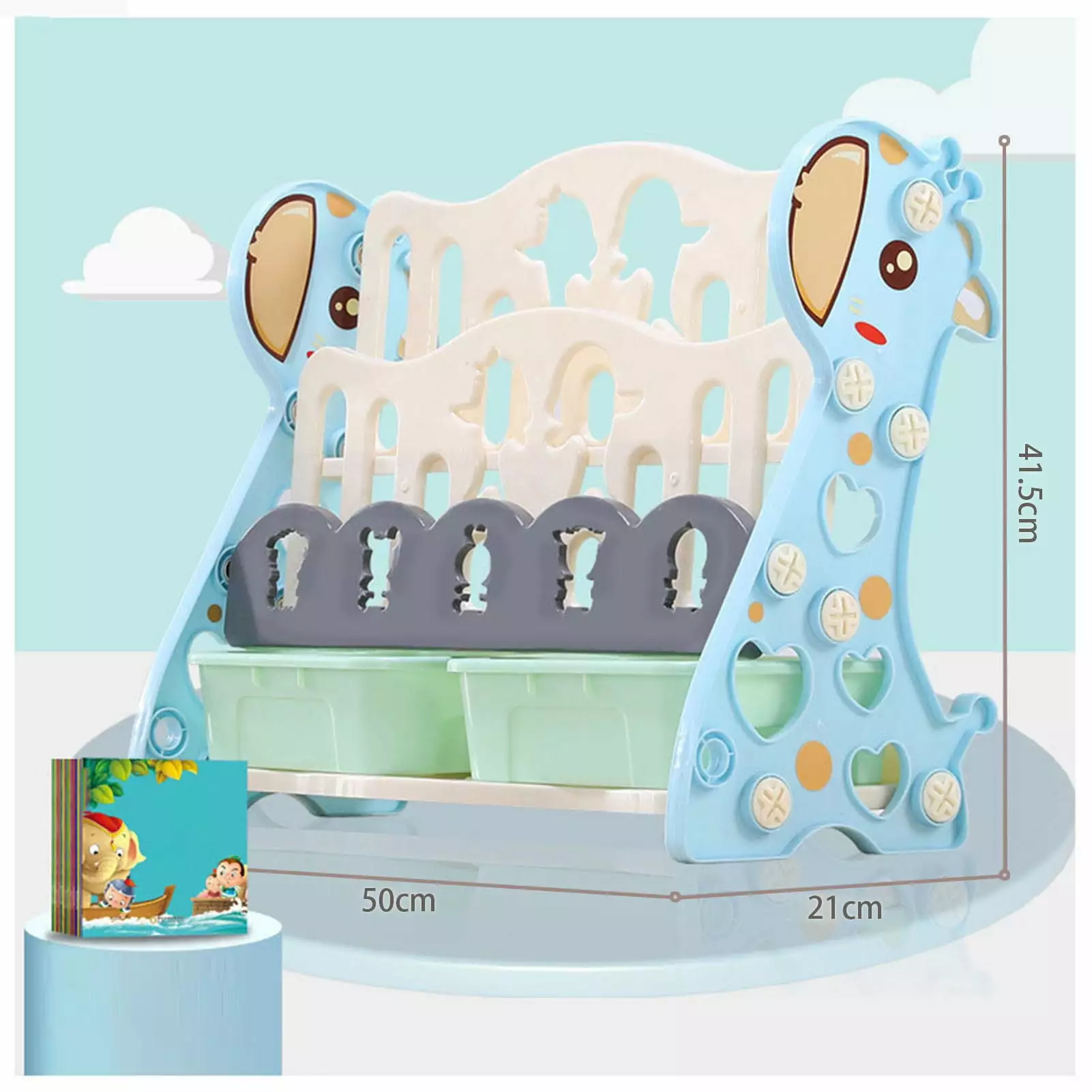 Kids Book Rack Cartoon Shaped Plastic Book Organizer Display Storage Stand Home School 3 Shelves Blue Drawers dongyunbango...