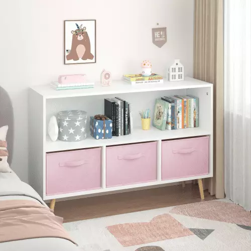 Kids Bookcase Collapsible Fabric Drawers Children's Toy Storage Cabinet Organizer Pink Generic