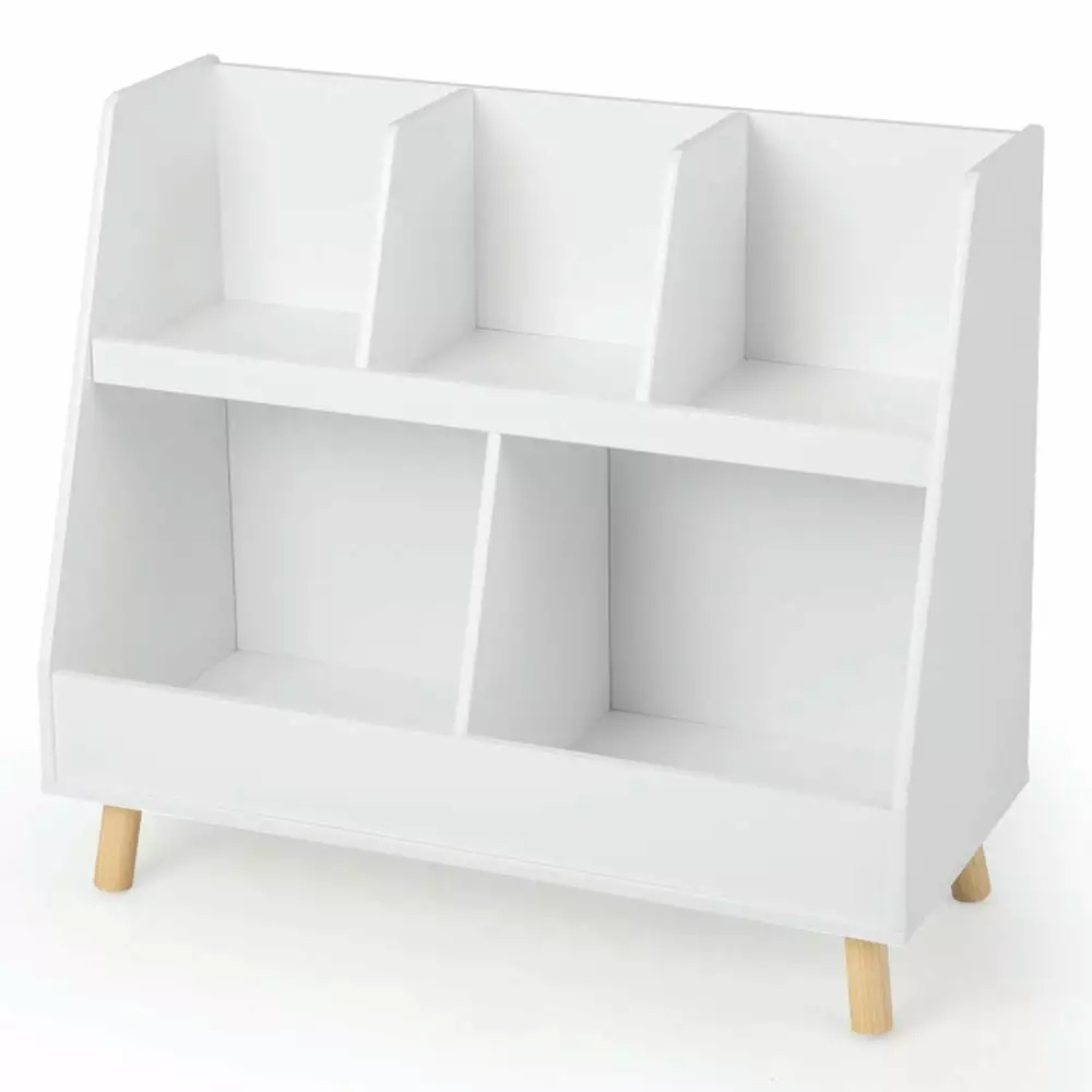 YYAo Kids Book Rack Storage Bookshelf 5-Cube Toy Organizer Anti-Tipping Kits White