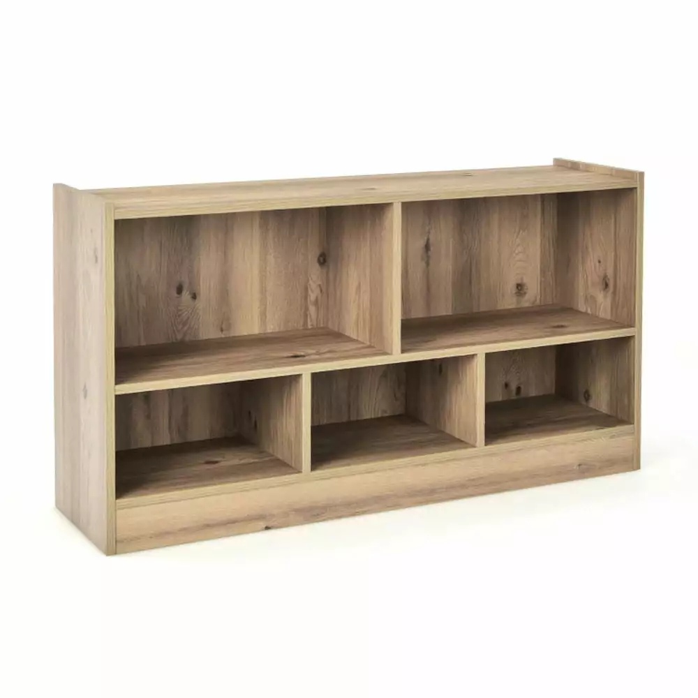 YYAo Kids Book Rack Storage Bookshelf 2-Shelf Bookcase 5-Cube Wood Toy Storage Cabinet Natural