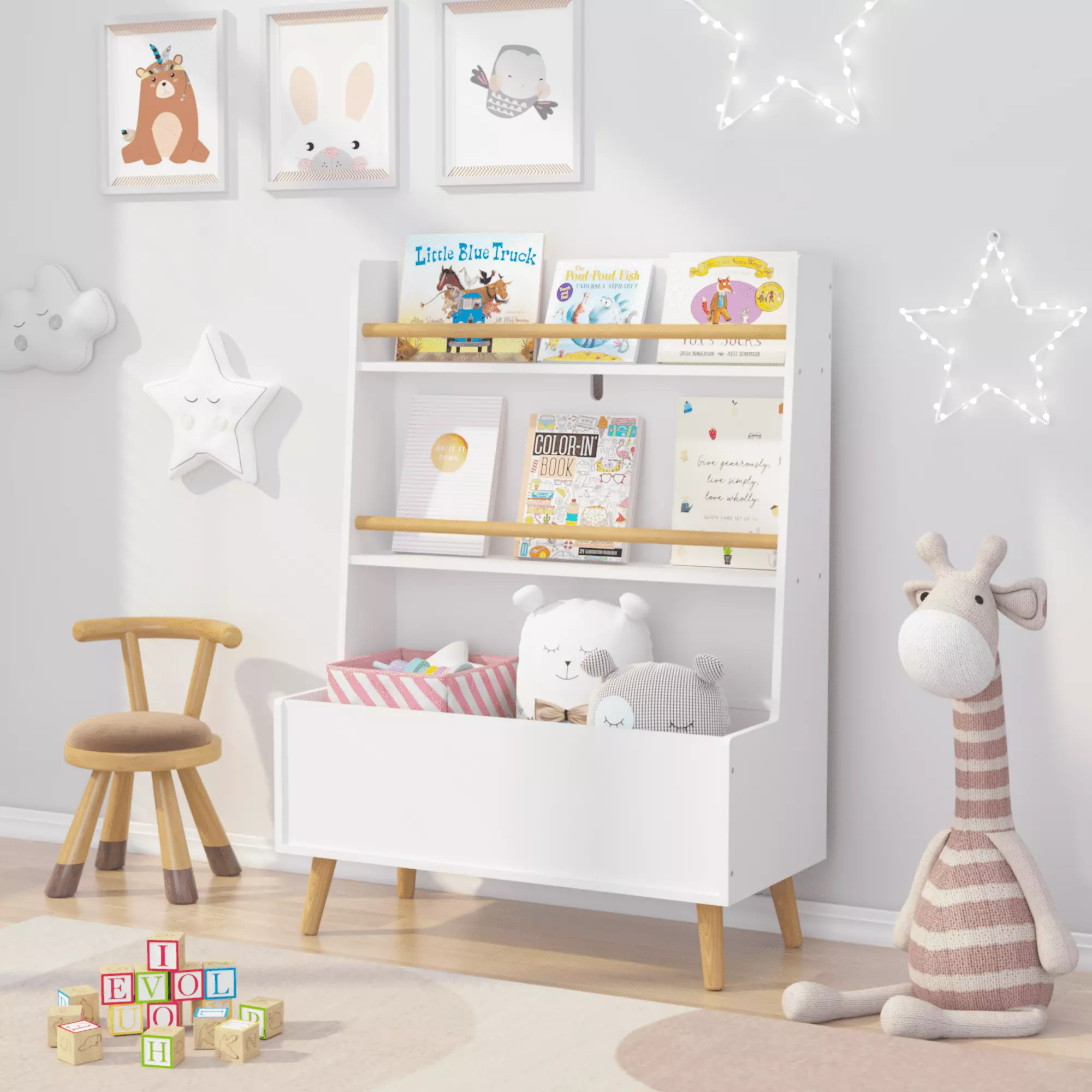 GeeHome Kids Bookshelf Book and Magazine Rack Toy Storage Cabinet Organizer White