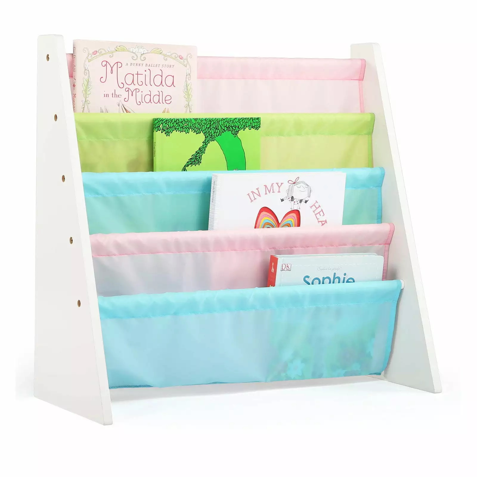 Humble Crew Child Book Rack Fabric Sling Sleeves Pastel 4 Shelves