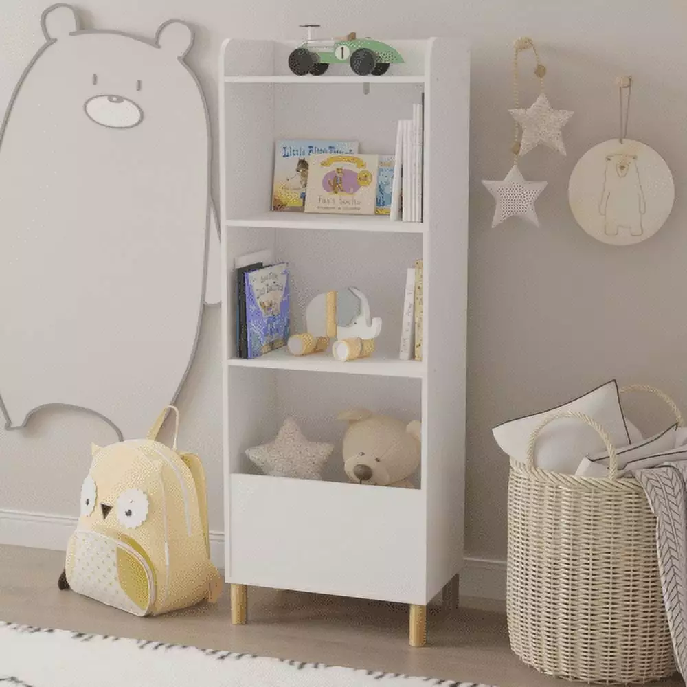Kacho 4-Tier Kids Bookshelf Children's Toy Storage Cabinet Bedroom Living Room White