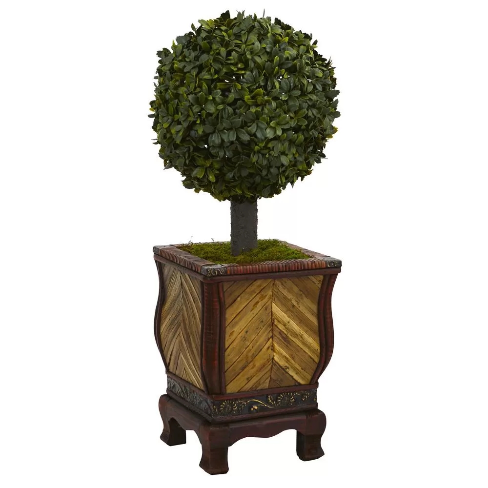 Nearly Natural 27-Inch Indoor Boxwood Ball Topiary Artificial Tree Decorative Planter