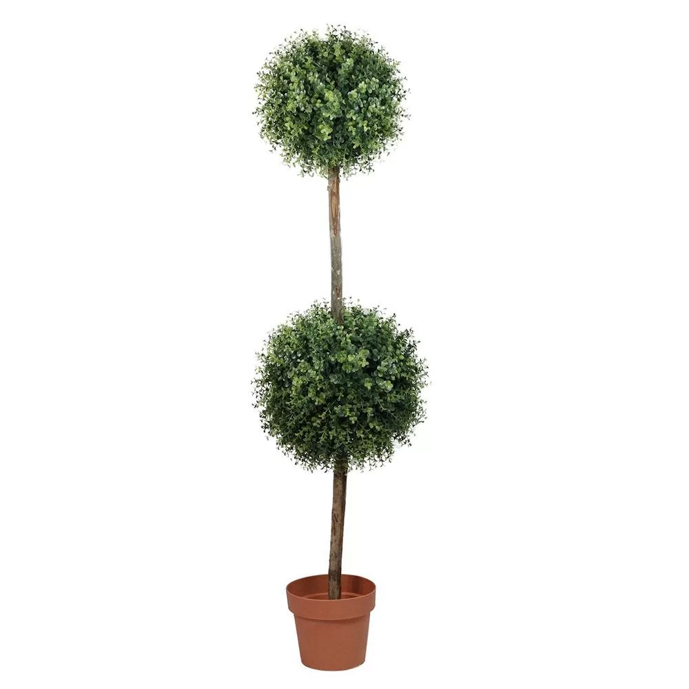 Northlight 55.5-Inch Potted 2-Tone Artificial Boxwood Double Ball Topiary Tree