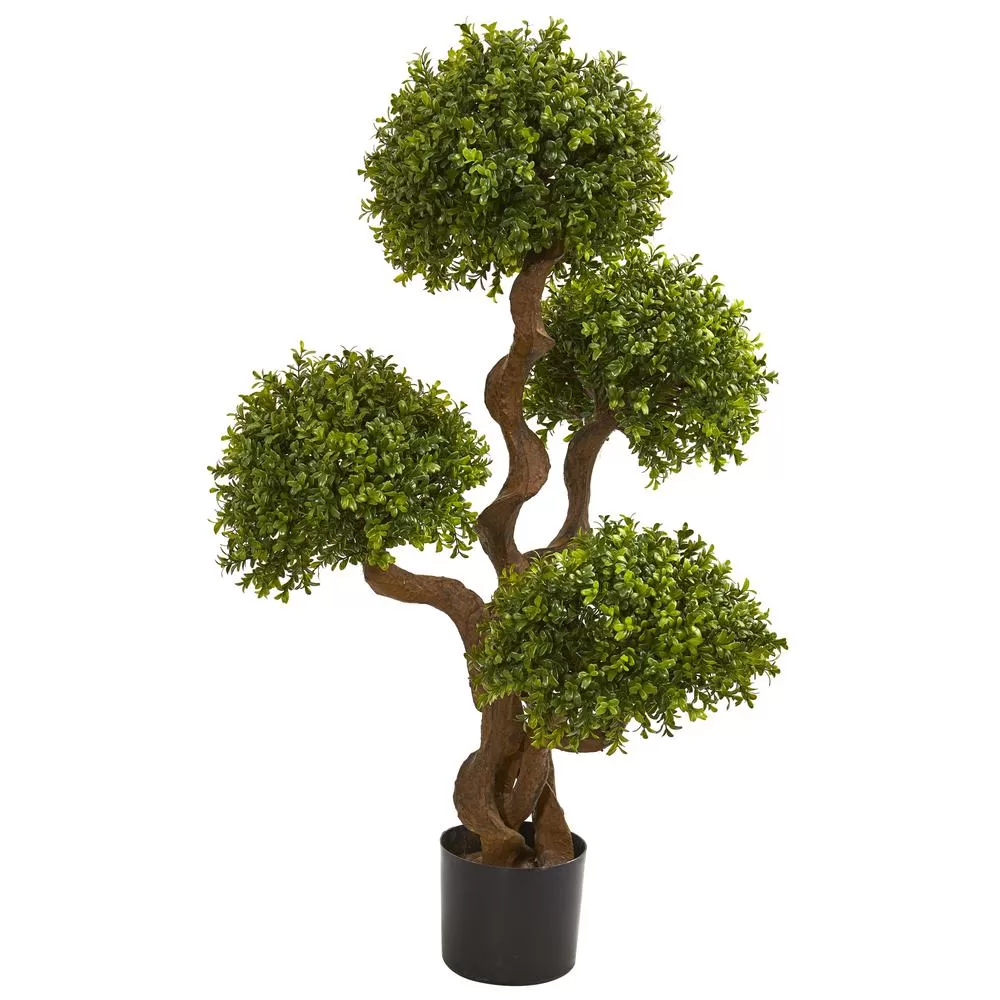 Nearly Natural 3.5 Ft Four Ball Boxwood Artificial Topiary Tree Home Office