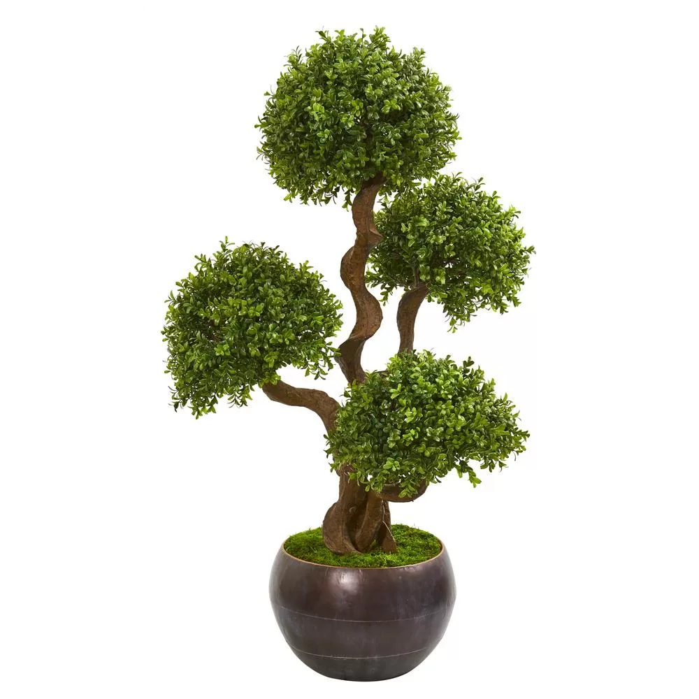 Nearly Natural 44 Inch Four Ball Boxwood Artificial Topiary Tree Planter Indoor Outdoor Decor