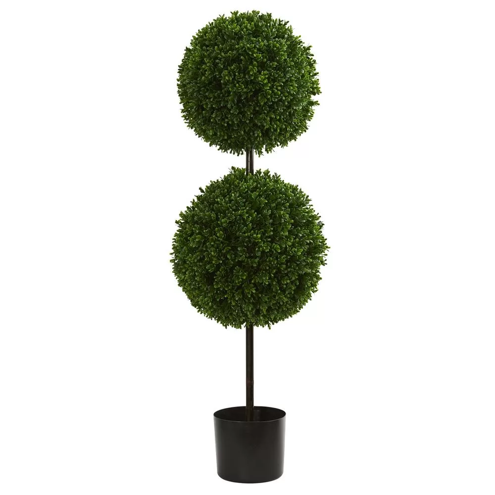 Nearly Natural 3.5 Inch UV Resistant Indoor Outdoor Boxwood Double Ball Artificial Topiary Tree