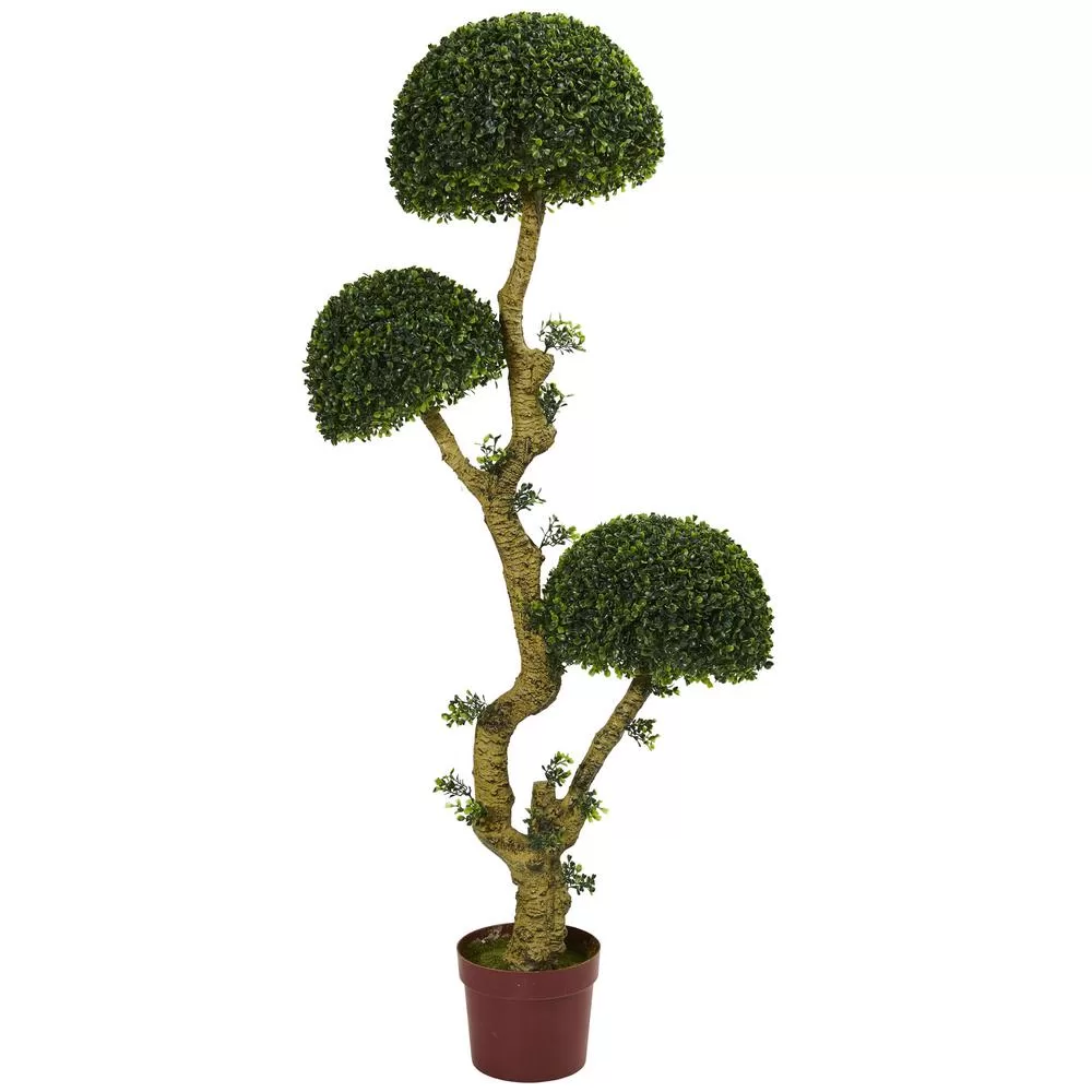 Nearly Natural 5 inch UV Resistant Triple Boxwood Artificial Tree Indoor Outdoor