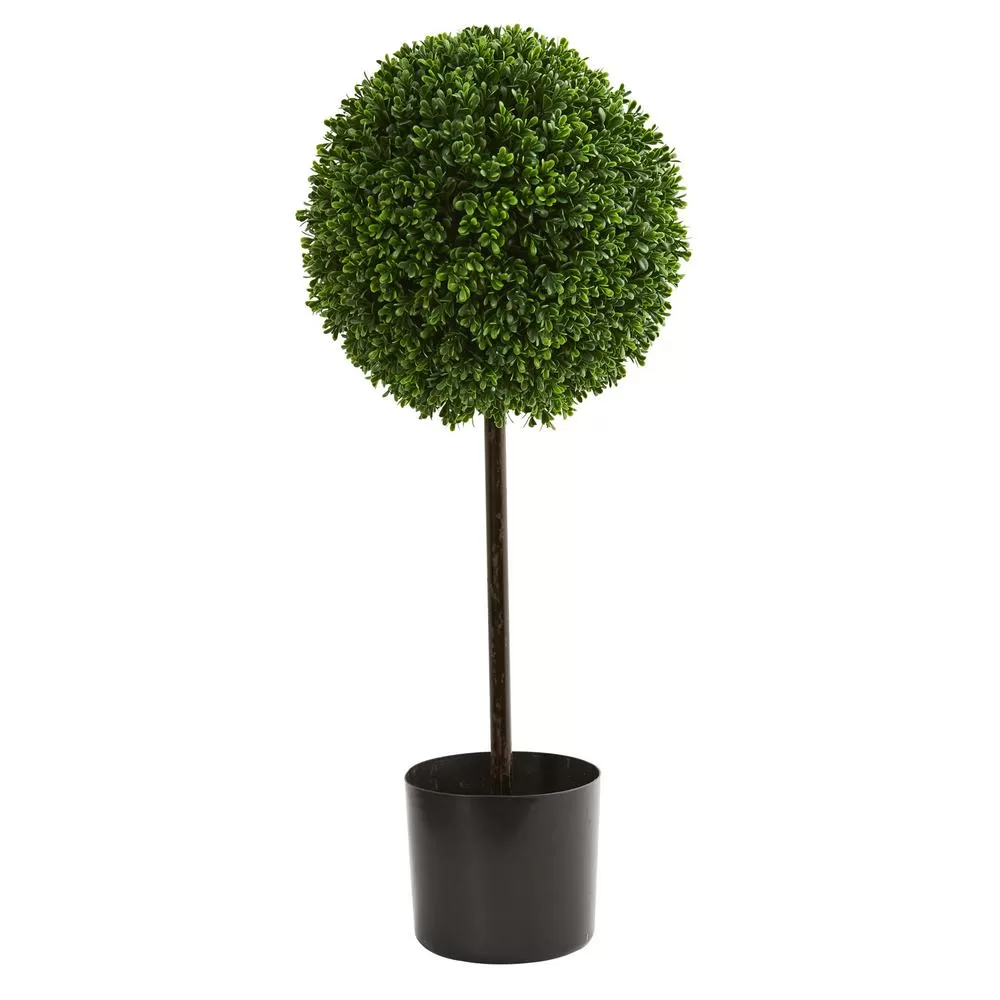 Nearly Natural 2.5 ft UV Resistant Indoor Outdoor Boxwood Ball Artificial Topiary Tree
