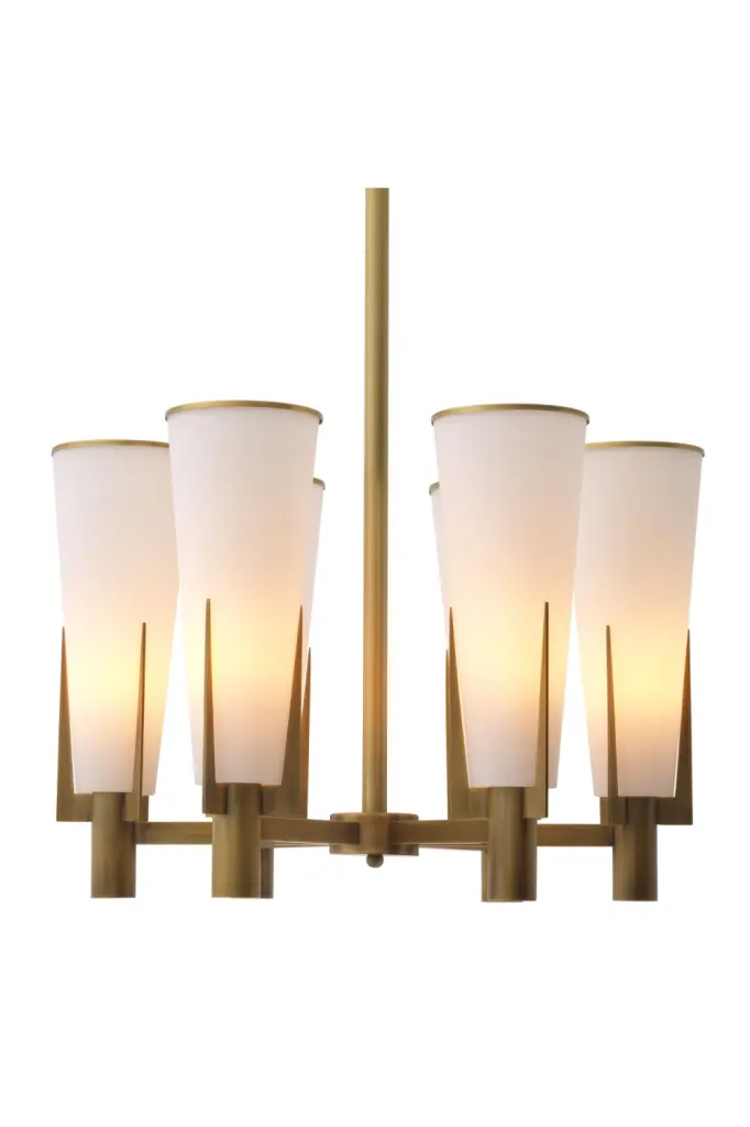Antique Brass Conical Shade Chandelier Eichholtz Dino Elegant Ceiling Light