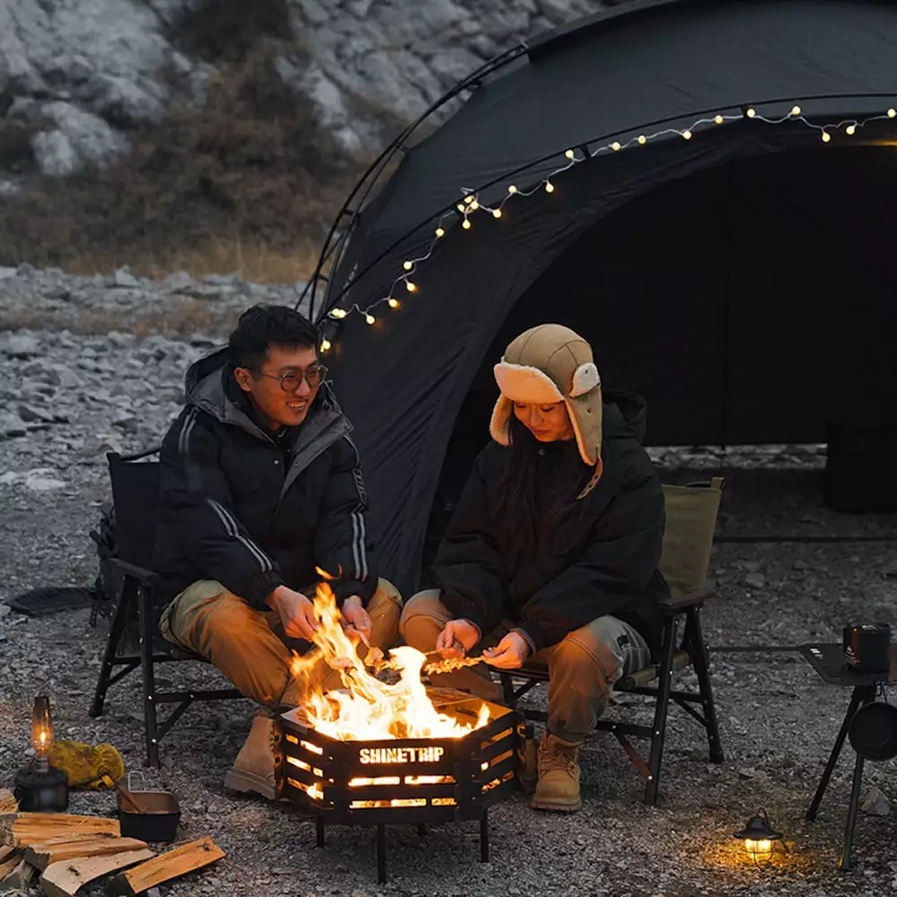 Travel-friendly Firewood Brazier Picnic BBQ Carbon Steel Brazier Outdoor Cooking ammoon