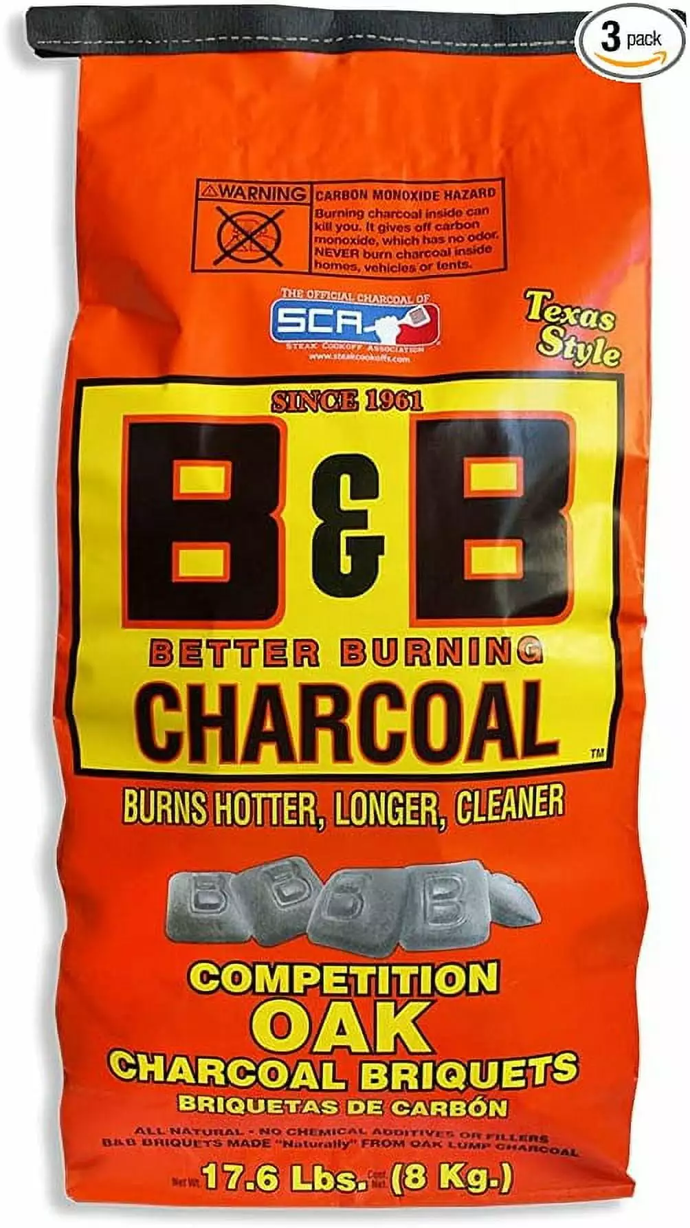 B&B Charcoal Slow Burning Oak Charcoal Briquettes 17.6 Pounds Set 3 Pitmaster Competitions