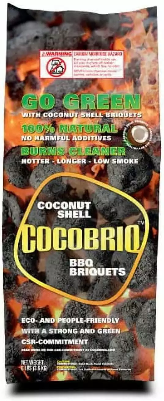 Coconut Shell BBQ Charcoal Briquets 100% Natural Chemical Free Eco-Friendly 8 LB Burns Longer Less Ash Cocobriq
