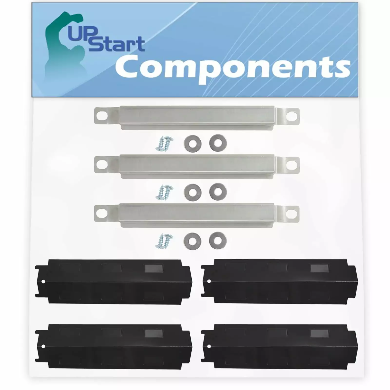 3 BBQ Grill Burner Crossover Tube and 4 Heat Shield Plate Tent Replacement Charbroil 463441312 UpStart Components