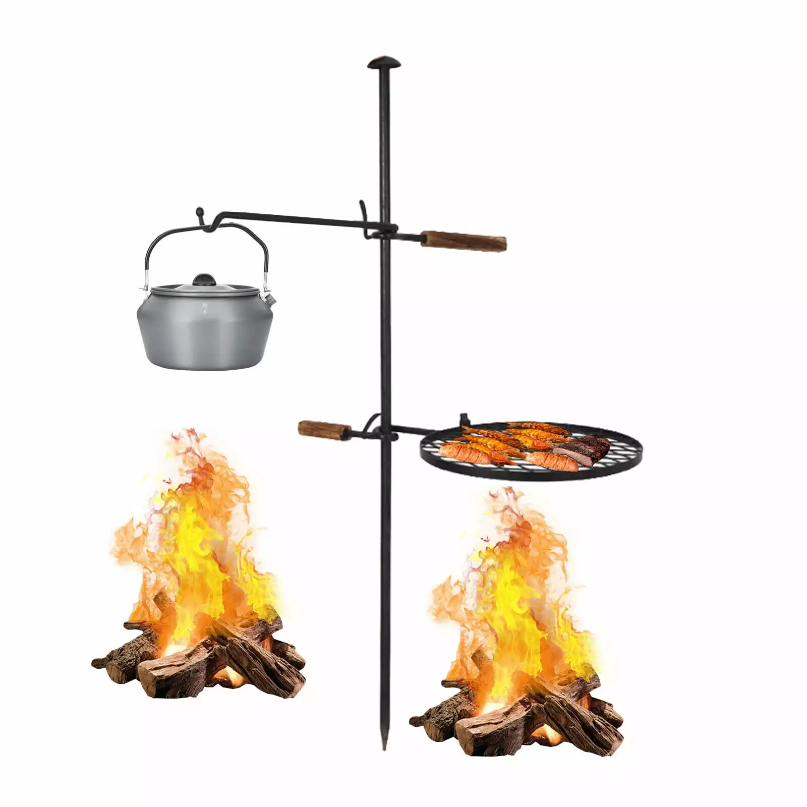 2 1 Black Adjustable Swivel Campfire Grill Outdoor Charcoal BBQ Cooking HiKaRiGuMi