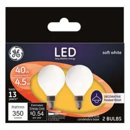 2 Pack Decorative LED Candelabra Light Bulbs Soft White Frosted Dimmable 350 Lumens GE