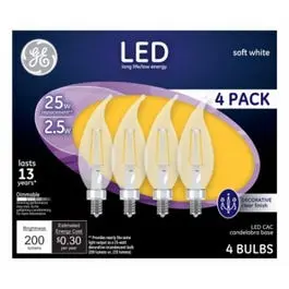 4 Pack Decorative LED Candelabra Light Bulbs Soft White Clear 200 Lumens GE
