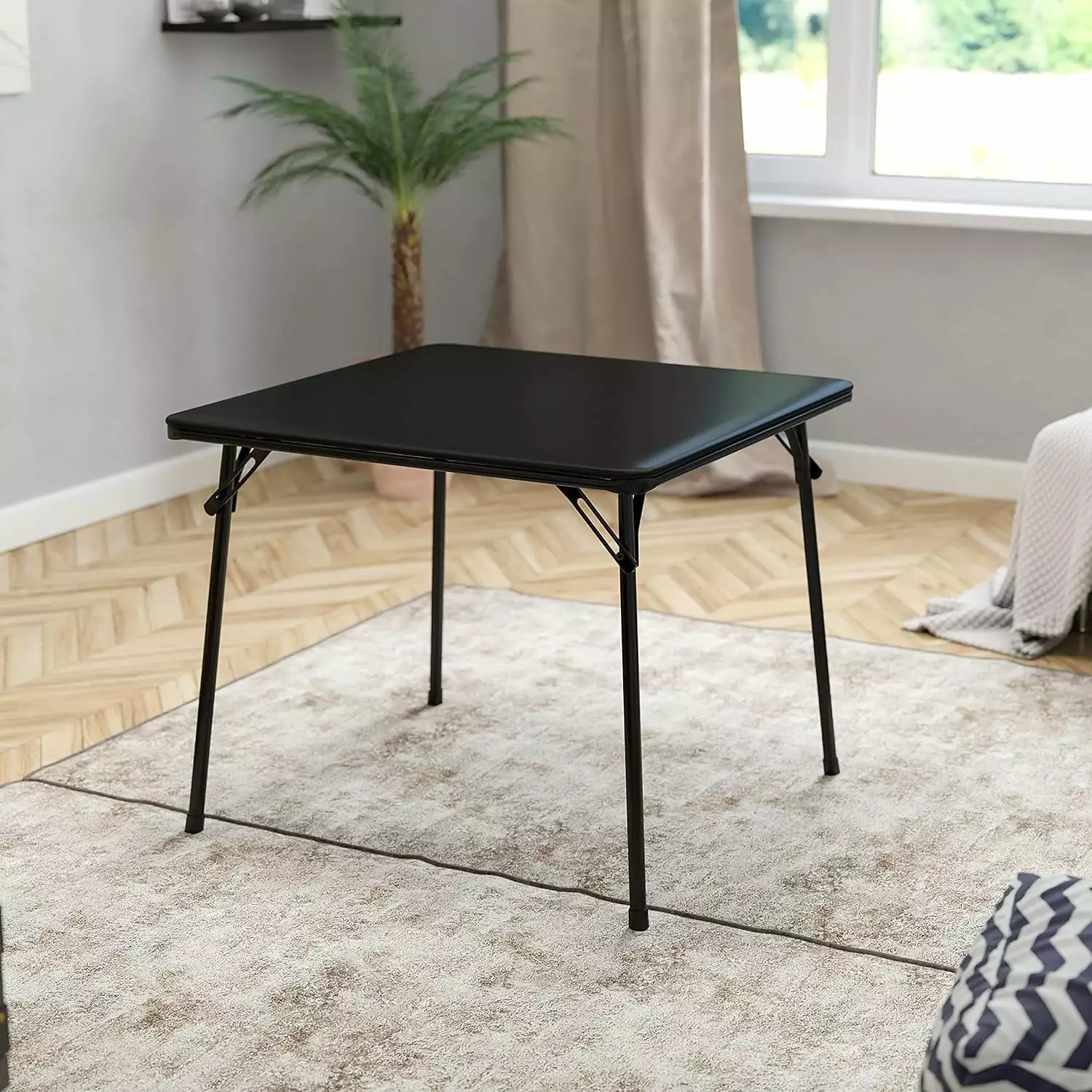 Folding Card Table Black Foldable Square Portable Table Collapsible Legs FDHYT