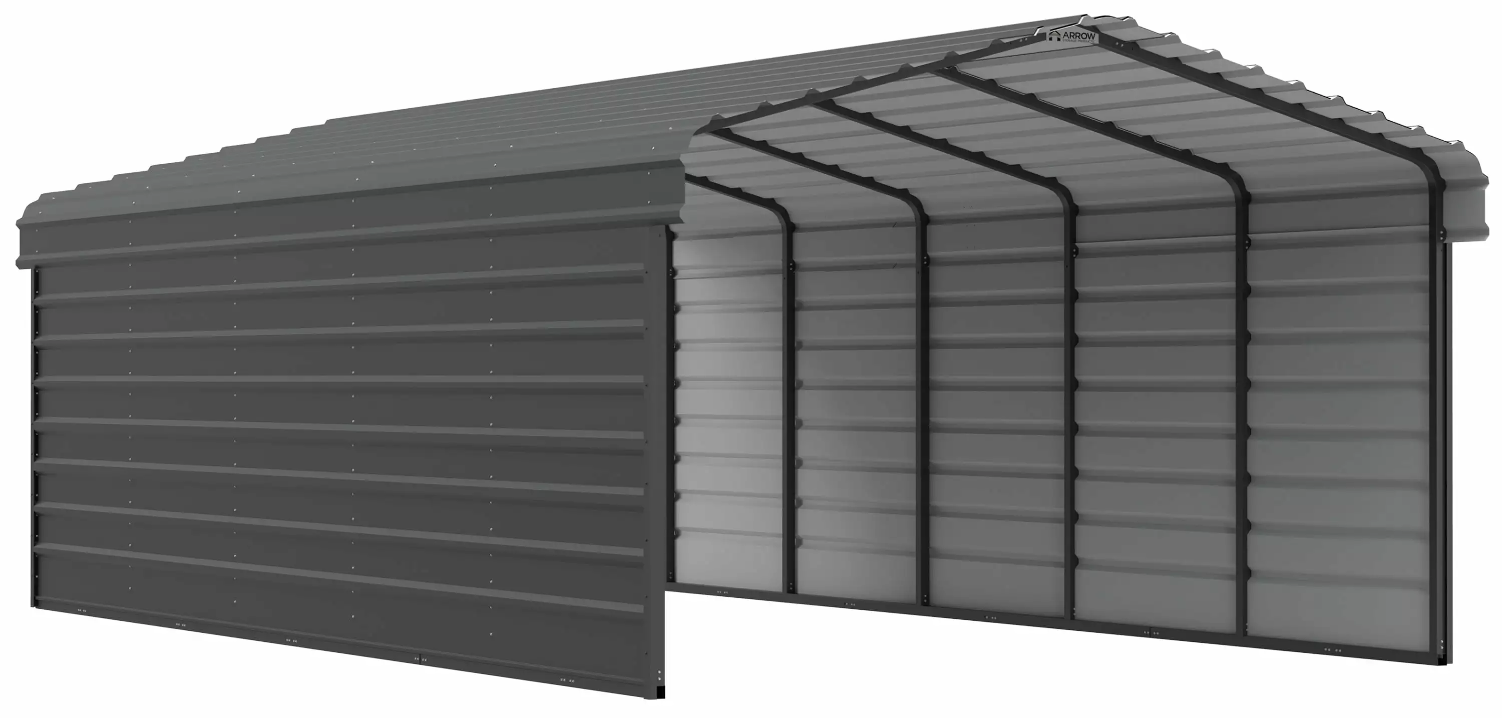 Arrow Galvanized Steel Carport 12x24x7 2-Sided Enclosure Compact Metal Carport Kit Charcoal