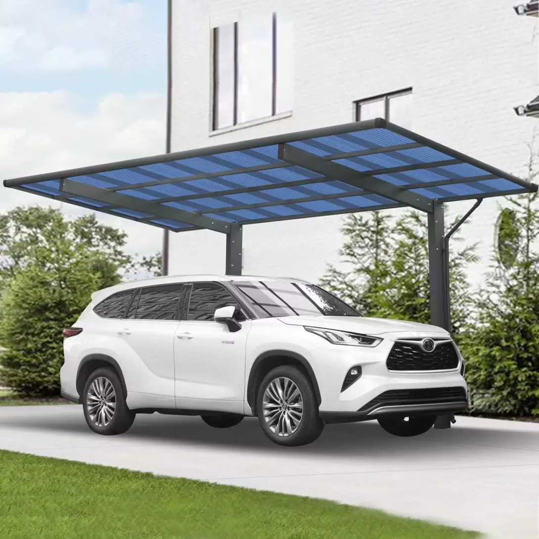 209 Outdoor Large Single Side Carport Heavy Duty Car Canopy Galvanized Metal Roof and Aluminum Frame Charcoal ARCTICSCORPION