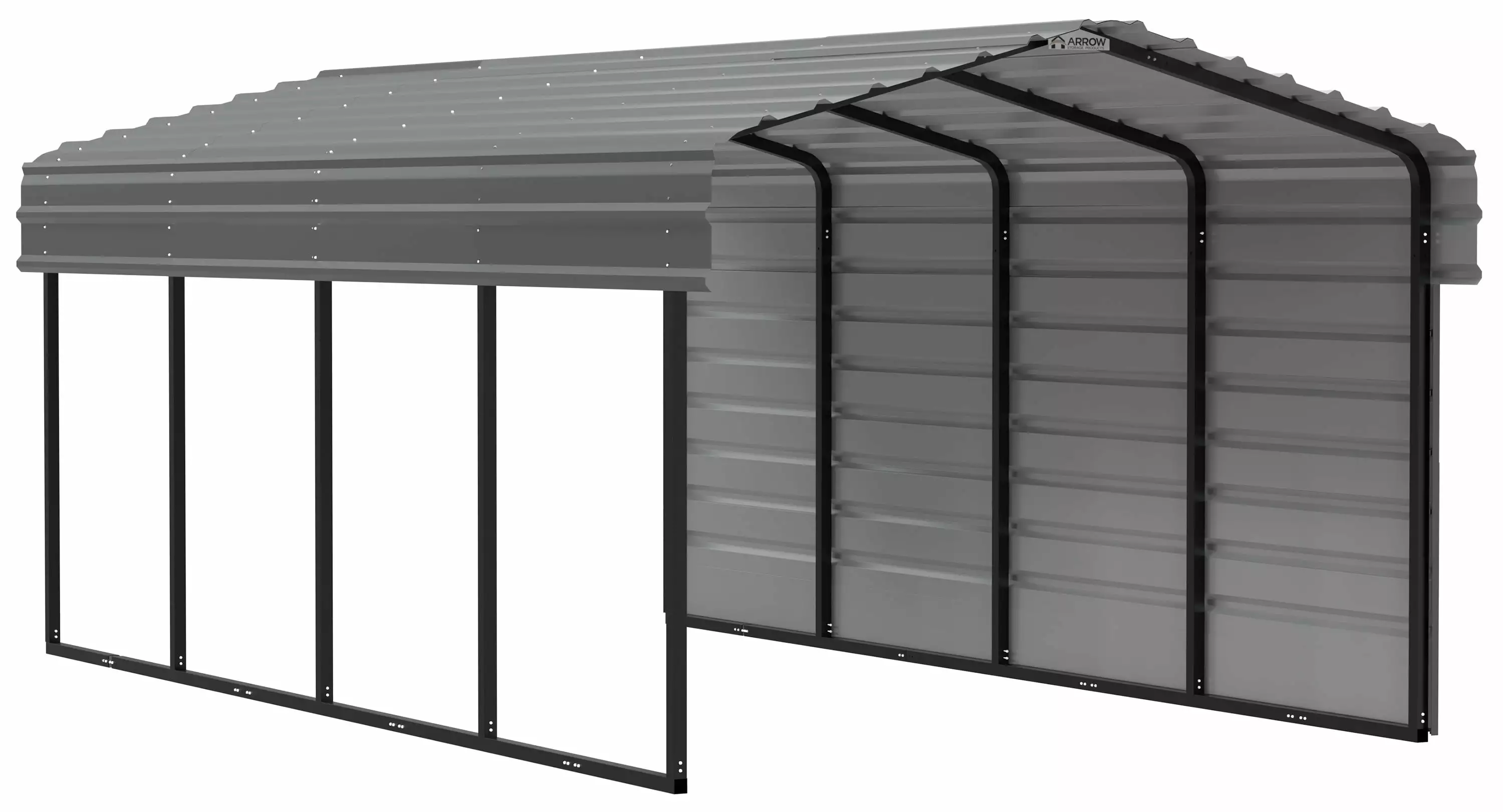 Arrow Galvanized Steel Carport 1-Sided Enclosure 10x20x7 Compact Car Metal Carport Kit Charcoal