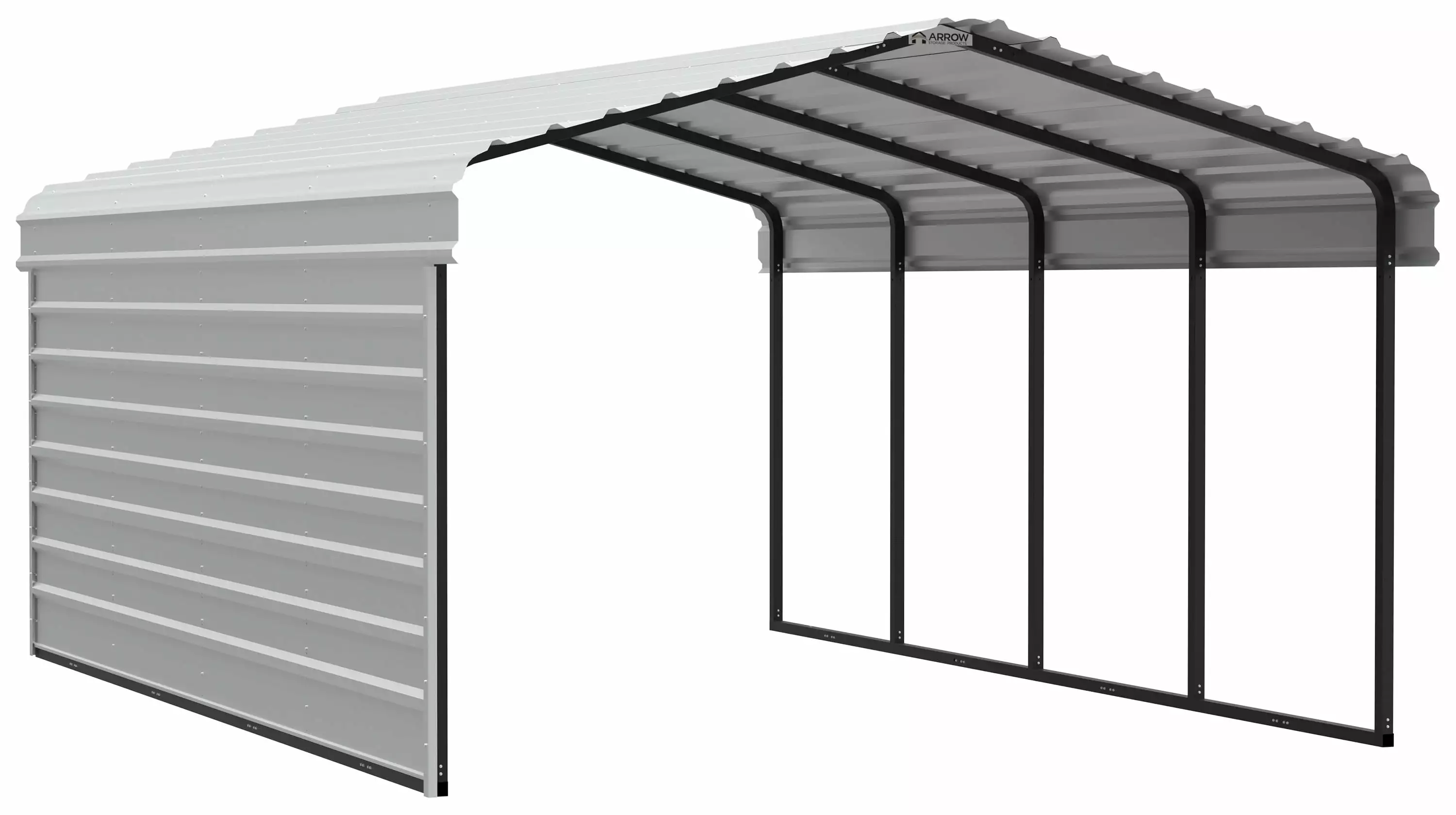 Arrow Galvanized Steel Carport 1-Sided Enclosure 12x20x7 Compact Car Metal Carport Kit Eggshell