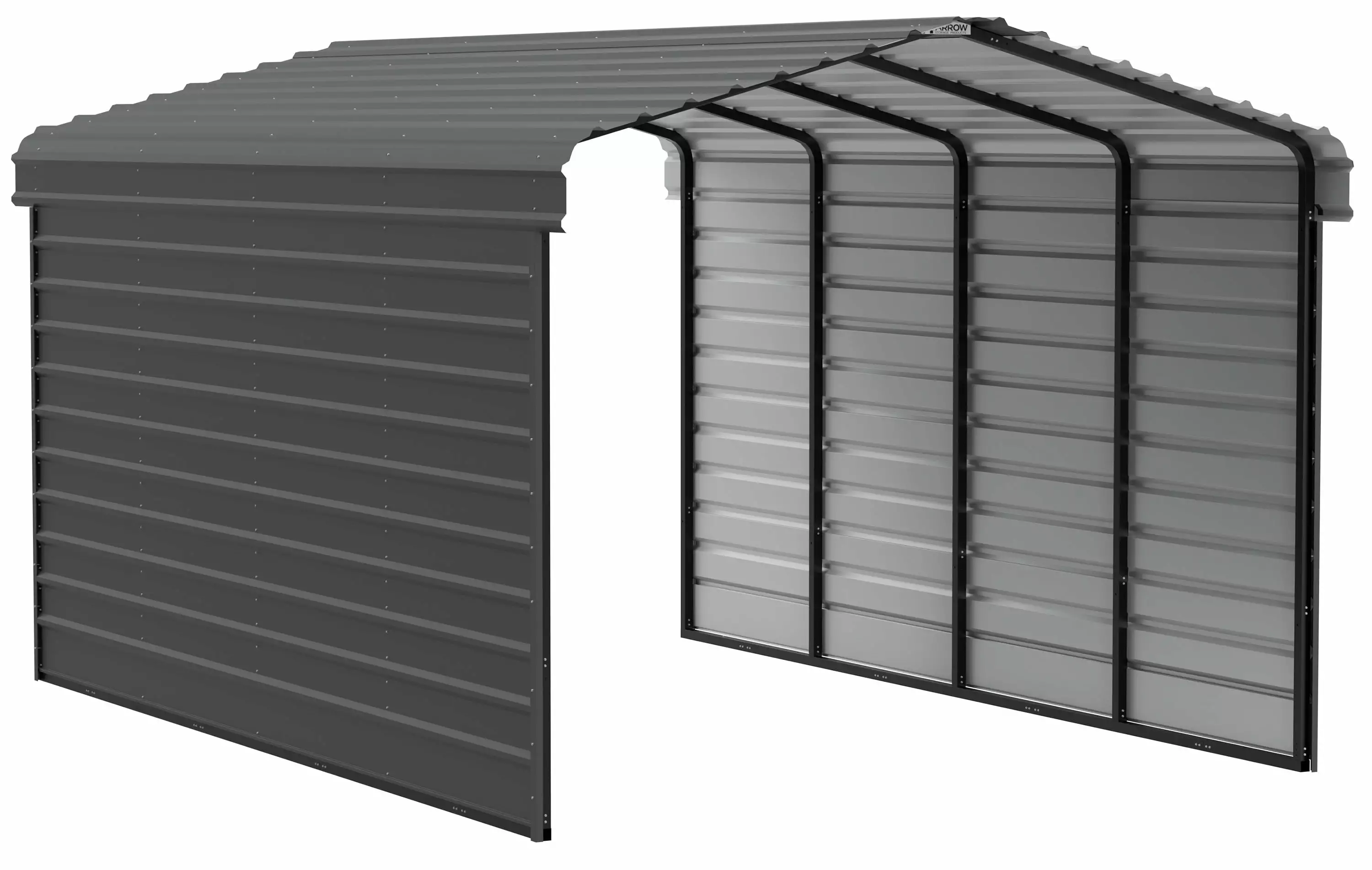 Arrow Galvanized Steel Carport 2-Sided Enclosure 12x20x9 Compact Car Metal Carport Kit Charcoal