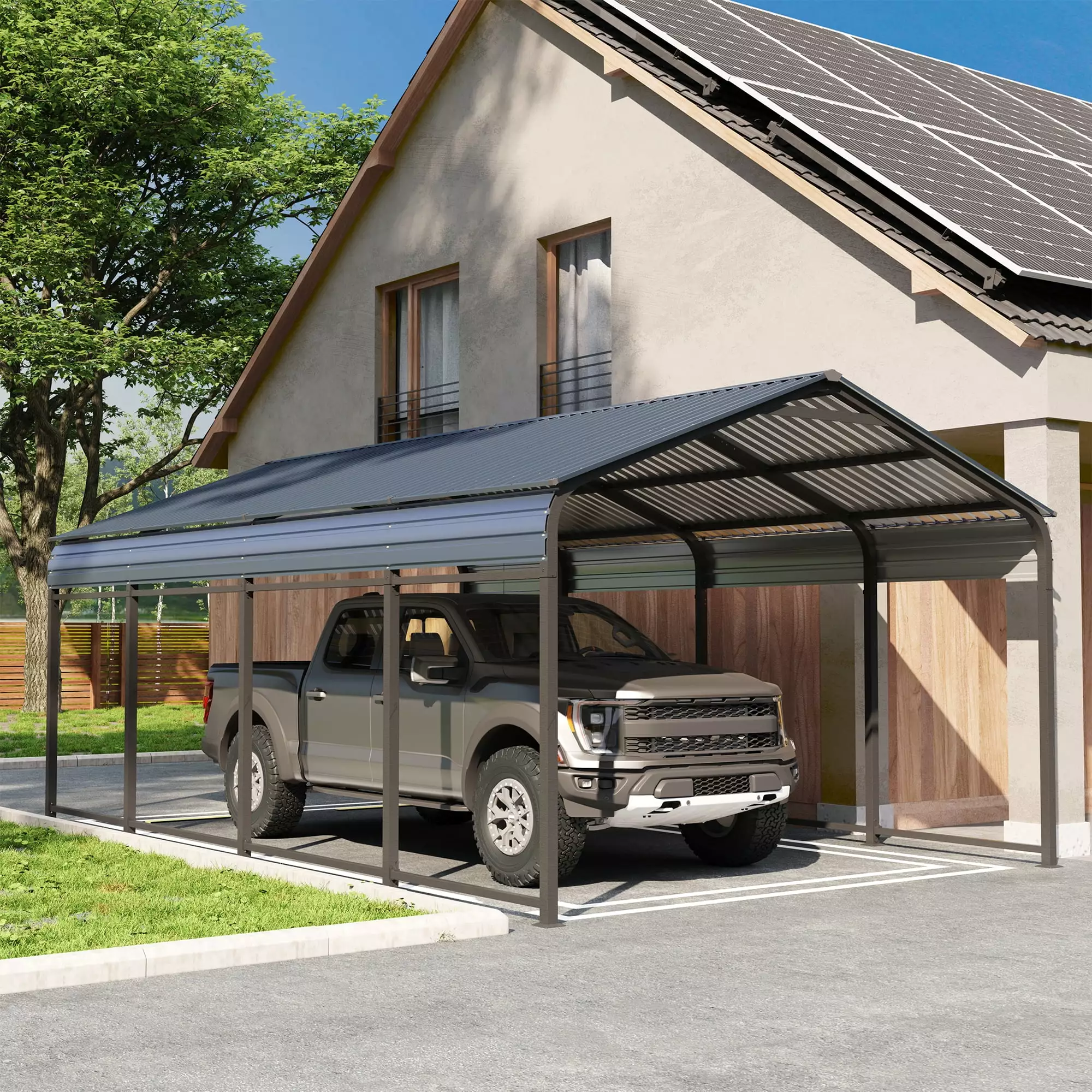 COBANA Metal Carport 12X20 FT Heavy Duty Canopy Steel Roof and Frame Cars Boats Tractors