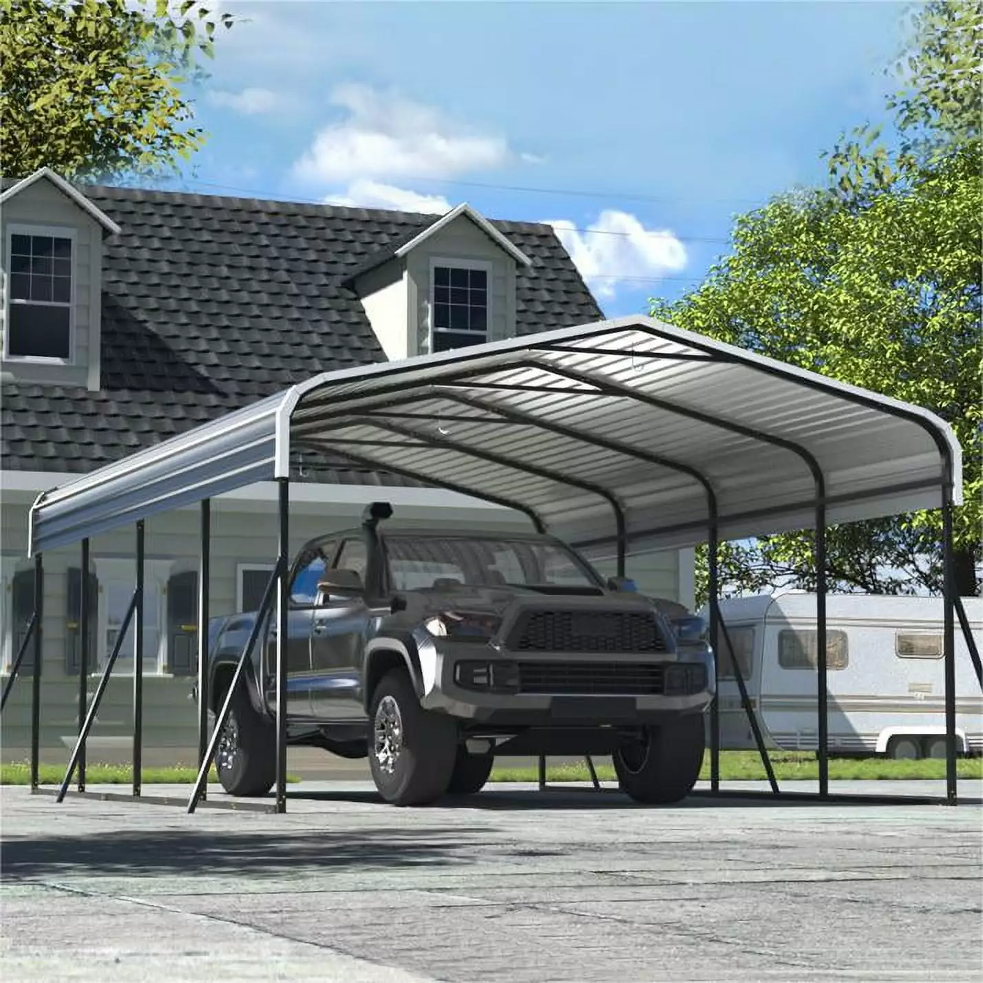 JAXSUNNY 12x20 Metal Carport Heavy Duty Galvanized Steel Car Garage Canopy Dark Gray