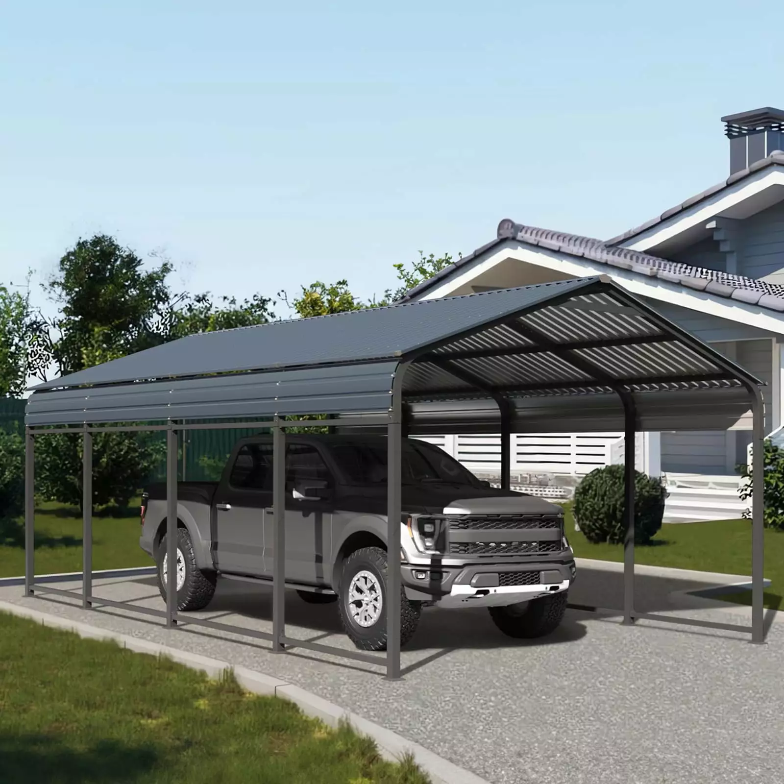 JOIVI 12x20FT Outdoor Metal Carport Steel Roof Vehicle Storage