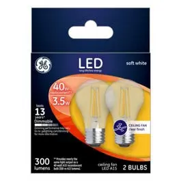 2 Pack Ceiling Fan LED Light Bulbs Soft White Clear Dimmable 300 Lumens GE