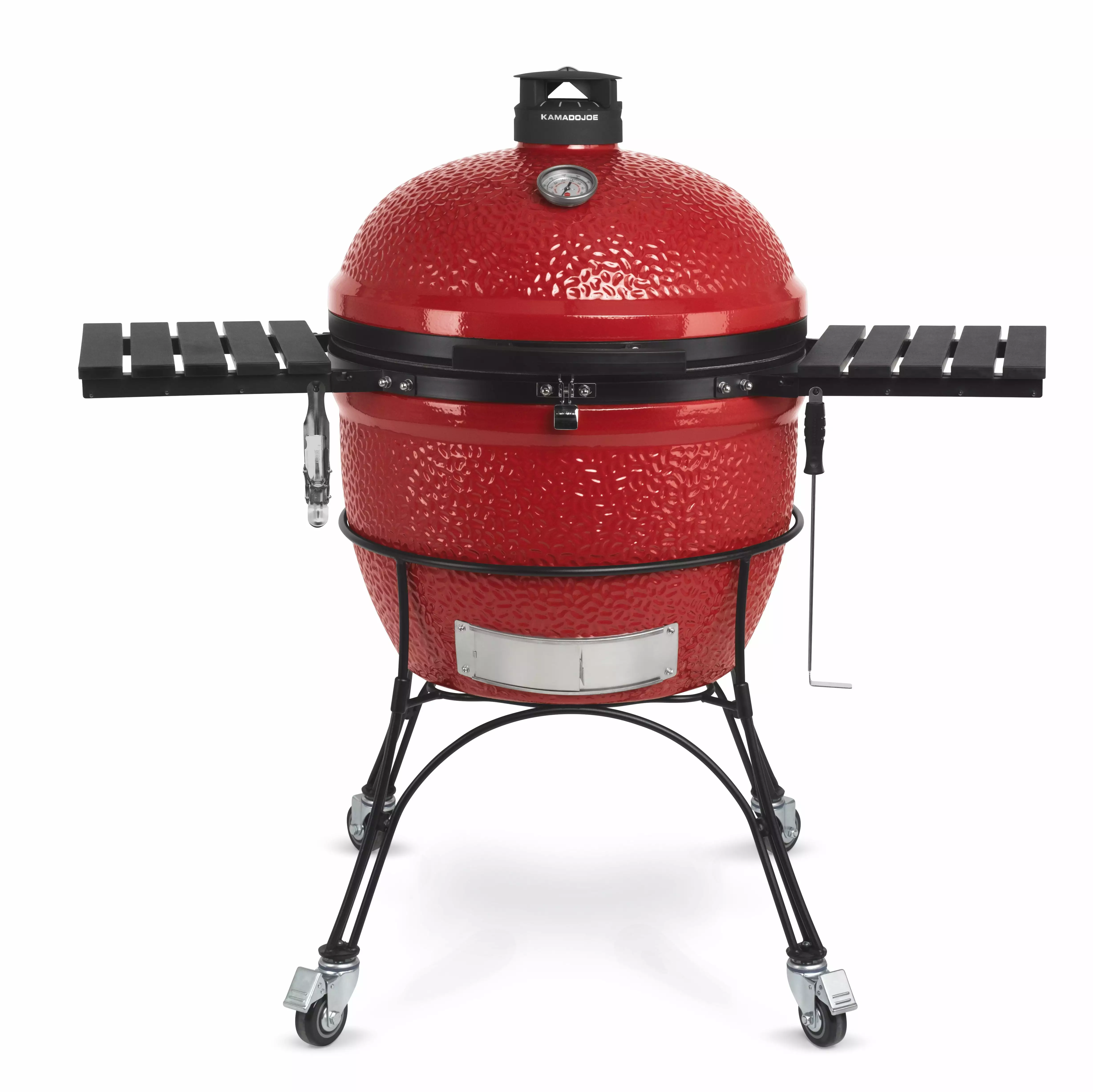 Kamado Joe Big Joe II 24 . Charcoal Grill Red Cart Side Shelves and Grill Gripper