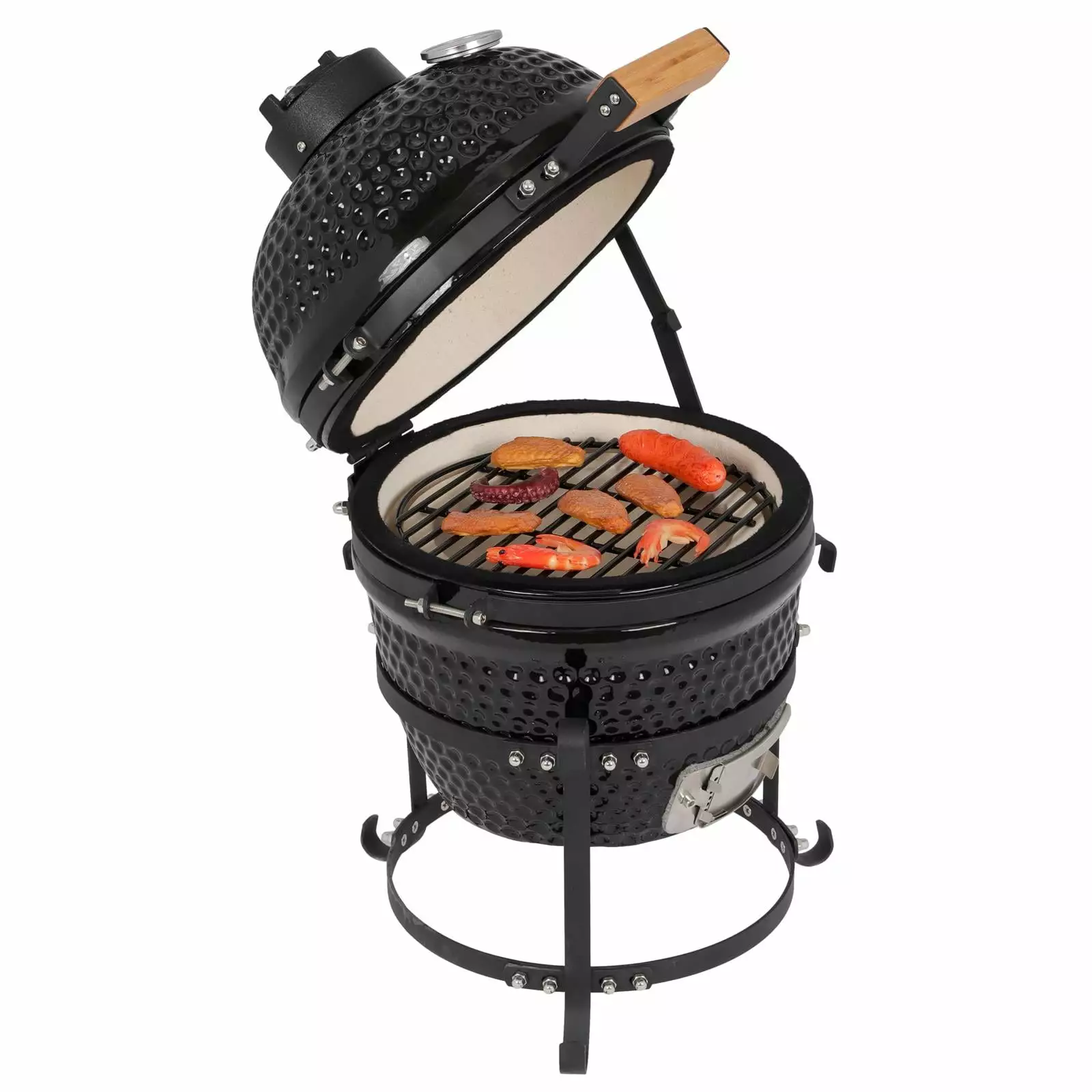 UBesGoo 13 Inch Round Ceramic Charcoal Grill Indoor and Outdoor Use Black