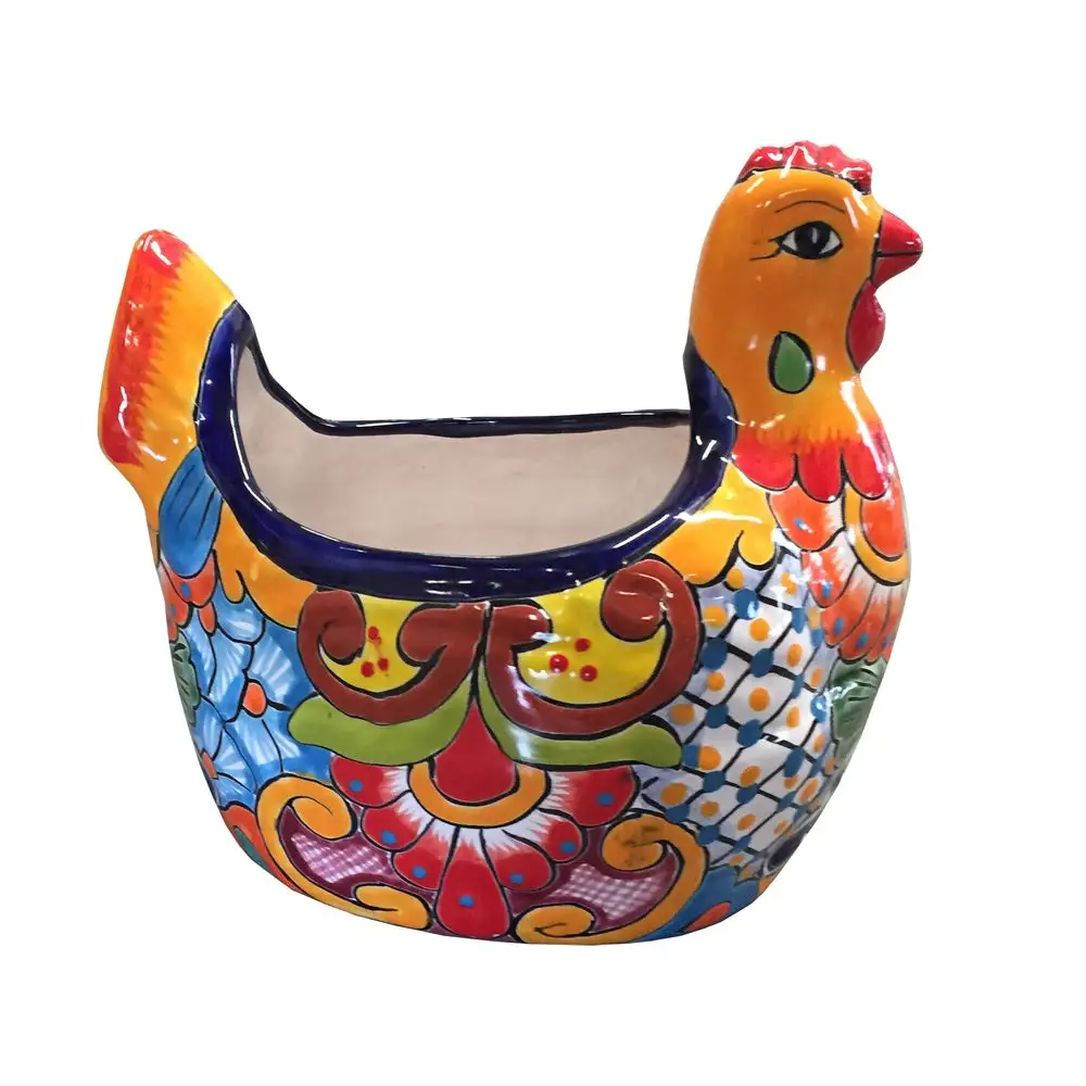 Avera APG002100 Talavera Hen Planter Multicolored Ceramic Garden Decor