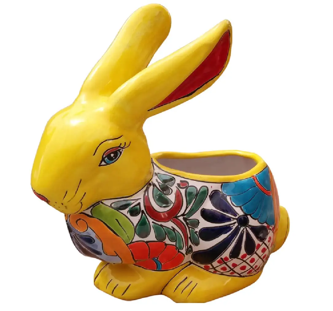 Avera APG007105 Talavera Rabbit Planter Assorted Colors Ceramic Garden Decor