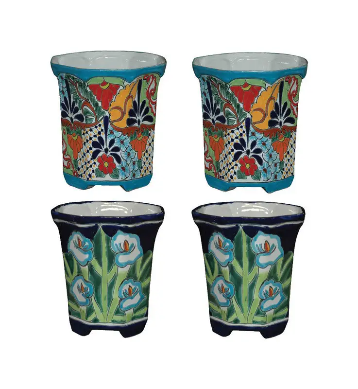Avera Products Talavera 8.25 Inch H x 8.5 Inch W Ceramic Planter Set Pack 4