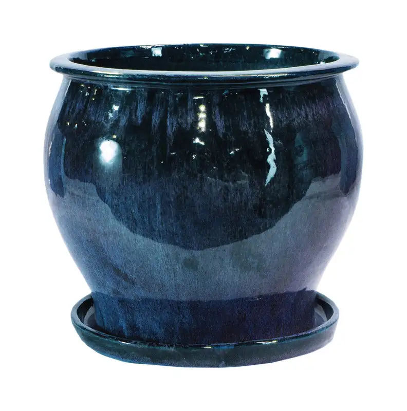 Trendspot 7 . H x 8 . Dia. Ceramic Pot Blue Pack 2 Indoor and Outdoor Plants