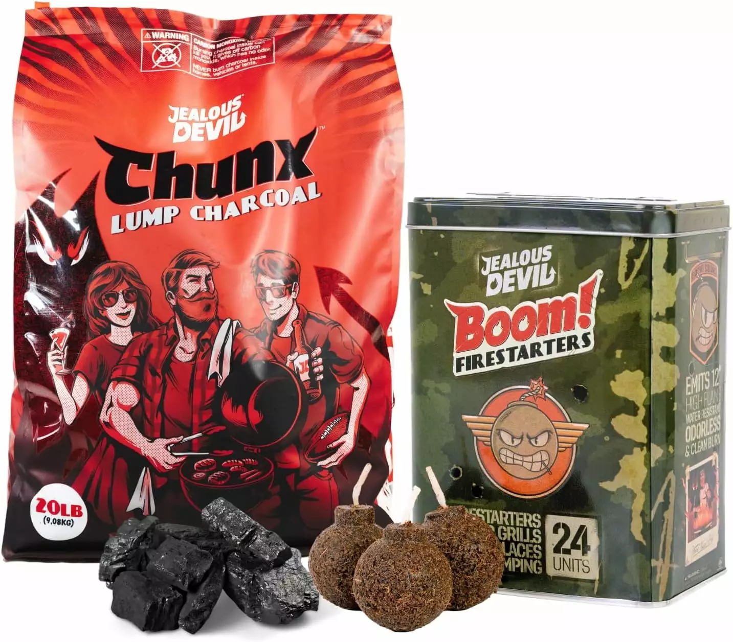 Jealous Devil Lump Charcoal 20 Lbs + Boom! Firestarter 24 Pack