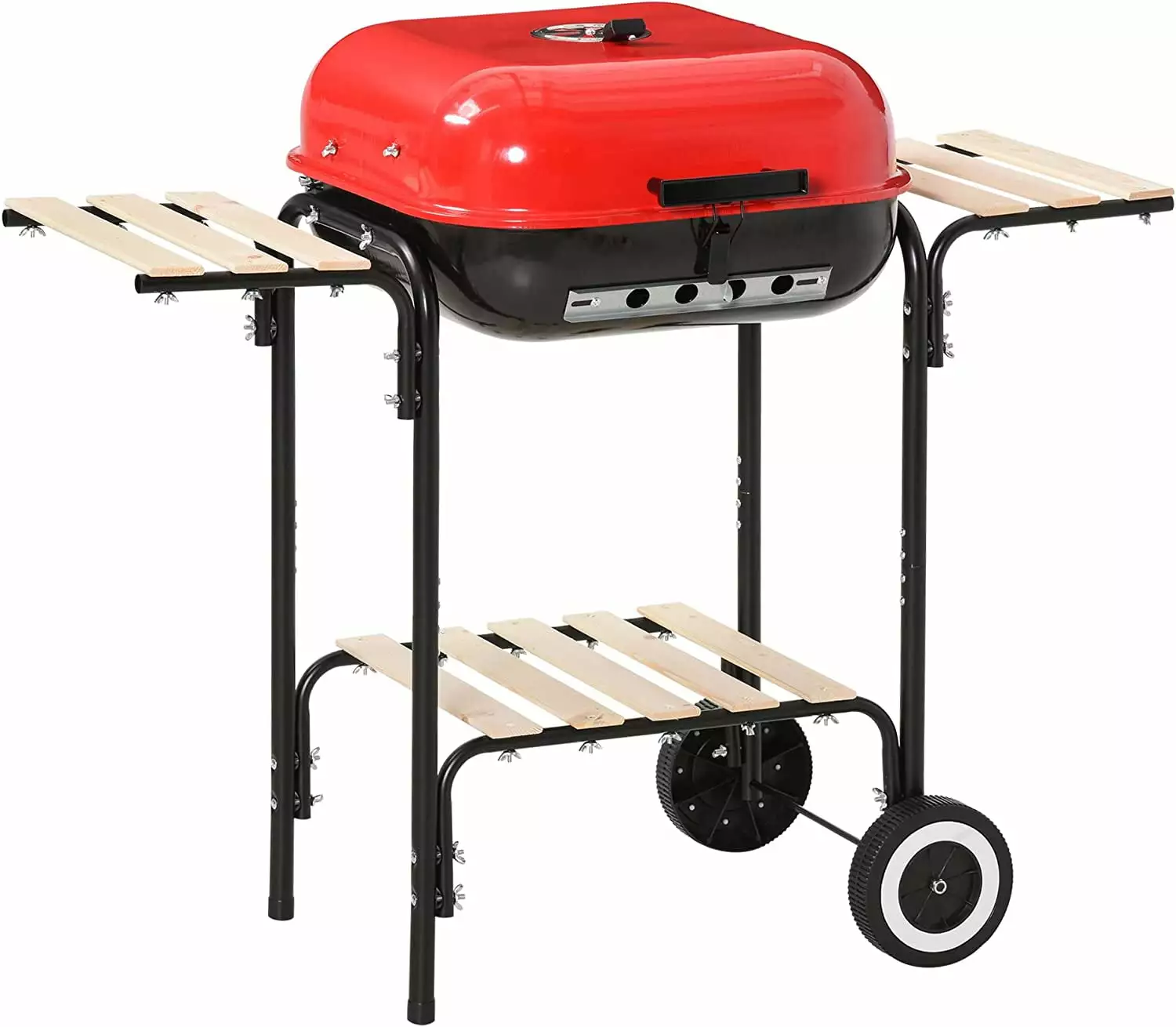Double Side Shelf Charcoal Grill Wheels and Adjustable Vents Outdoor Cooking CERING