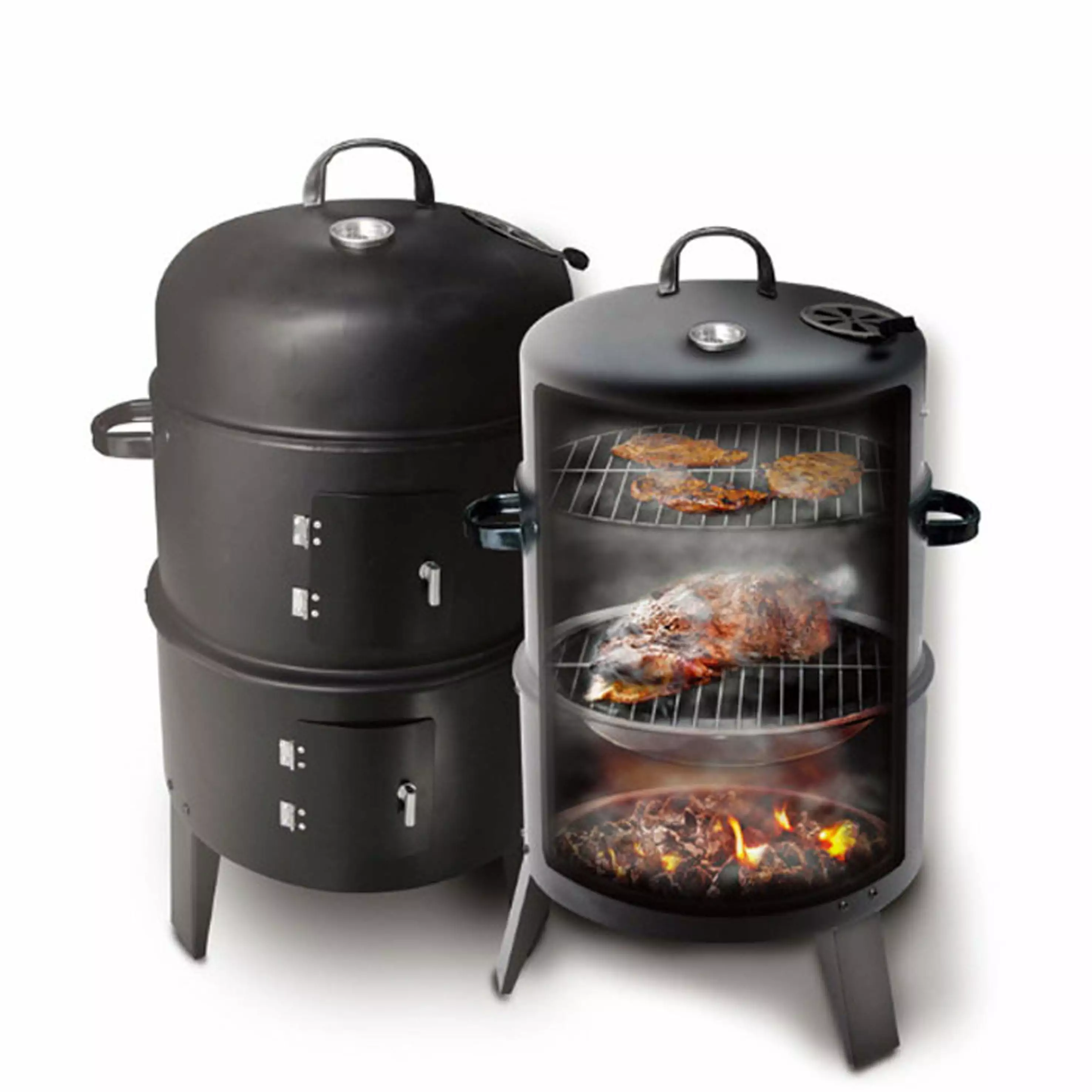 CUISILAND Multifunction Charcoal BBQ Smoker Round Grill Cooker Thermometer